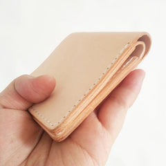 Light Beige Handmade Mens Bifold Leather Small Wallets billfold Card Wallet for Men