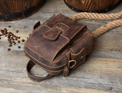 Casual Brown Leather Small Side Bags Waist Bag Belt Pouch Messenger Bag Courier Bag for Men