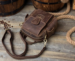 Casual Brown Leather Small Side Bags Waist Bag Belt Pouch Messenger Bag Courier Bag for Men