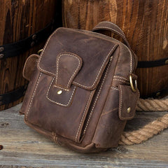 Casual Brown Leather Small Side Bags Waist Bag Belt Pouch Messenger Bag Courier Bag for Men