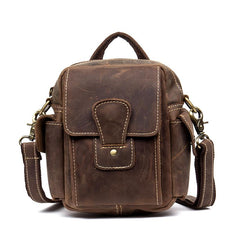 Casual Brown Leather Small Side Bags Waist Bag Belt Pouch Messenger Bag Courier Bag for Men