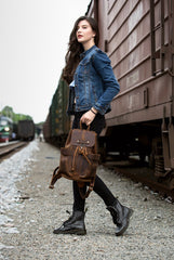Light Brown Casual Mens Leather 15-inch Computer Backpack Dark Brown Travel Backpacks School Backpacks for men - imessengerbags