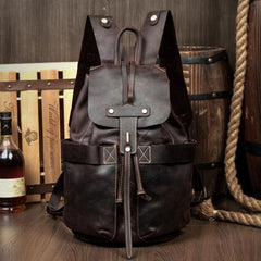 Light Brown Casual Mens Leather 15-inch Computer Backpack Dark Brown Travel Backpacks School Backpacks for men - imessengerbags