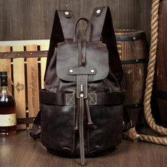 Light Brown Casual Mens Leather 15-inch Computer Backpack Dark Brown Travel Backpacks School Backpacks for men