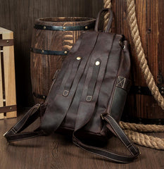 Light Brown Casual Mens Leather 15-inch Computer Backpack Dark Brown Travel Backpacks School Backpacks for men - imessengerbags