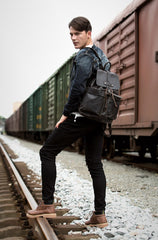 Light Brown Casual Mens Leather 15-inch Computer Backpack Dark Brown Travel Backpacks School Backpacks for men - imessengerbags