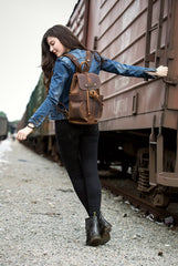 Light Brown Casual Mens Leather 15-inch Computer Backpack Dark Brown Travel Backpacks School Backpacks for men - imessengerbags