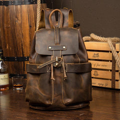 Light Brown Casual Mens Leather 15-inch Computer Backpack Dark Brown Travel Backpacks School Backpacks for men - imessengerbags