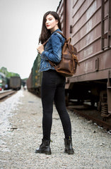 Light Brown Casual Mens Leather 15-inch Computer Backpack Dark Brown Travel Backpacks School Backpacks for men - imessengerbags