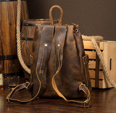Light Brown Casual Mens Leather 15-inch Computer Backpack Dark Brown Travel Backpacks School Backpacks for men - imessengerbags
