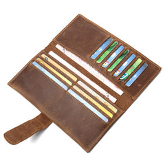 Cool Light Brown Mens Bifold Long Wallet Mutlicard Wallet Slim Long Wallet for Men - imessengerbags