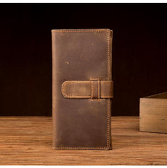 Cool Light Brown Mens Bifold Long Wallet Mutlicard Wallet Slim Long Wallet for Men - imessengerbags