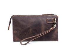 Light Brown Cool Mens long Wallet Wristlet Wallet Clutch Wallet Dark Brown Long Wallets for Men - imessengerbags