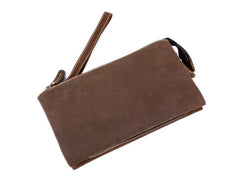 Light Brown Cool Mens long Wallet Wristlet Wallet Clutch Wallet Dark Brown Long Wallets for Men - imessengerbags