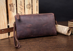 Light Brown Cool Mens long Wallet Wristlet Wallet Clutch Wallet Dark Brown Long Wallets for Men - imessengerbags