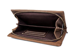 Light Brown Cool Mens long Wallet Wristlet Wallet Clutch Wallet Dark Brown Long Wallets for Men - imessengerbags