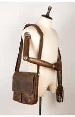 Cool Light Brown Leather 10 inches Mens Small Vertical Messenger Bags Courier Bag Postman Bag for Men - imessengerbags