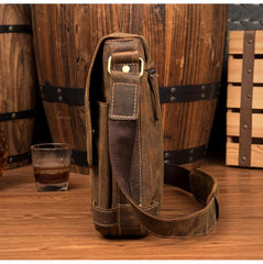 Cool Light Brown Leather 10 inches Mens Small Vertical Messenger Bags Courier Bag Postman Bag for Men - imessengerbags