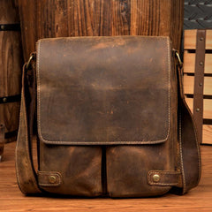 Cool Light Brown Leather 10 inches Mens Small Vertical Messenger Bags Courier Bag Postman Bag for Men