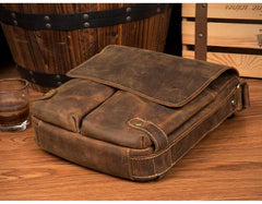 Cool Light Brown Leather 10 inches Mens Small Vertical Messenger Bags Courier Bag Postman Bag for Men