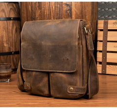 Cool Light Brown Leather 10 inches Mens Small Vertical Messenger Bags Courier Bag Postman Bag for Men - imessengerbags