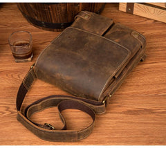 Cool Light Brown Leather 10 inches Mens Small Vertical Messenger Bags Courier Bag Postman Bag for Men - imessengerbags