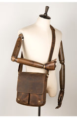 Cool Light Brown Leather 10 inches Mens Small Vertical Messenger Bags Courier Bag Postman Bag for Men - imessengerbags