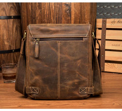 Cool Light Brown Leather 10 inches Mens Small Vertical Messenger Bags Courier Bag Postman Bag for Men