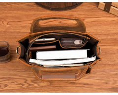 Light Brown Leather Mens 12 inches Briefcase Vertical Laptop Bag Business Handbag Work Bags for Men - imessengerbags