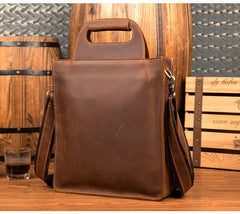 Light Brown Leather Mens 12 inches Briefcase Vertical Laptop Bag Business Handbag Work Bags for Men - imessengerbags