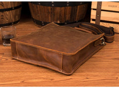 Light Brown Leather Mens 12 inches Briefcase Vertical Laptop Bag Business Handbag Work Bags for Men - imessengerbags