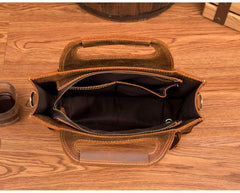 Light Brown Leather Mens 12 inches Briefcase Vertical Laptop Bag Business Handbag Work Bags for Men - imessengerbags