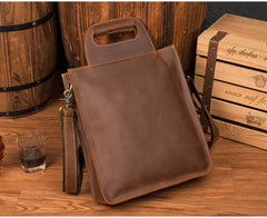 Light Brown Leather Mens 12 inches Briefcase Vertical Laptop Bag Business Handbag Work Bags for Men - imessengerbags