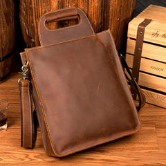 Light Brown Leather Mens 12 inches Briefcase Vertical Laptop Bag Business Handbag Work Bags for Men - imessengerbags