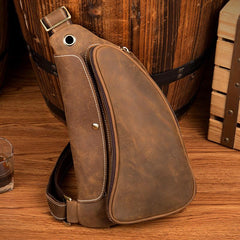 Cool Brown Leather Mens Sling Pack Sling Bags Crossbody Pack Chest Bag for men - imessengerbags