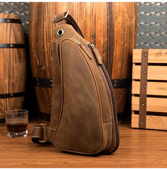 Cool Brown Leather Mens Sling Pack Sling Bags Crossbody Pack Chest Bag for men - imessengerbags