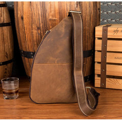 Cool Brown Leather Mens Sling Pack Sling Bags Crossbody Pack Chest Bag for men - imessengerbags