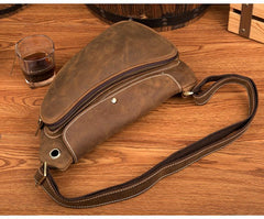 Cool Brown Leather Mens Sling Pack Sling Bags Crossbody Pack Chest Bag for men - imessengerbags