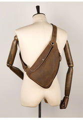 Cool Brown Leather Mens Sling Pack Sling Bags Crossbody Pack Chest Bag for men - imessengerbags
