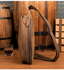 Cool Brown Leather Mens Sling Pack Sling Bags Crossbody Pack Chest Bag for men - imessengerbags