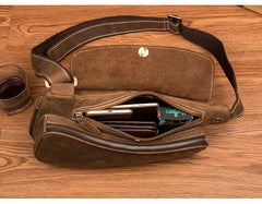 Cool Brown Leather Mens Sling Pack Sling Bags Crossbody Pack Chest Bag for men - imessengerbags