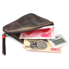 Vintage Leather Men's Small Change Wallet Brown Zipper Front Pocket Wallet For Men - imessengerbags