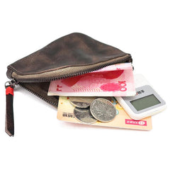 Vintage Leather Men's Small Change Wallet Brown Zipper Front Pocket Wallet For Men - imessengerbags