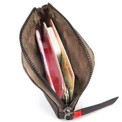Vintage Leather Men's Small Change Wallet Brown Zipper Front Pocket Wallet For Men - imessengerbags