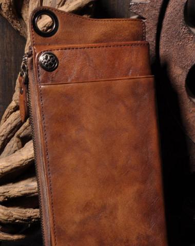 Leather biker trucker wallet leather chain men Brown Coffee long wallet - imessengerbags