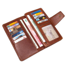 Brown Leather Long Wallet for Men Bifold Long Wallet Brown Multi-Card Wallet For Men - imessengerbags