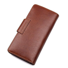 Brown Leather Long Wallet for Men Bifold Long Wallet Brown Multi-Card Wallet For Men - imessengerbags