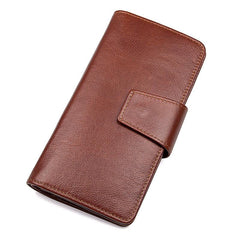 Brown Leather Long Wallet for Men Bifold Long Wallet Brown Multi-Card Wallet For Men - imessengerbags