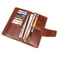 Brown Leather Long Wallet for Men Bifold Long Wallet Brown Multi-Card Wallet For Men - imessengerbags