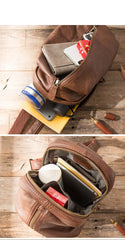 Handmade Brown Leather Mens Sling Bag Sling Pack Chest Bag Black One Shoulder Backpack for Men - imessengerbags